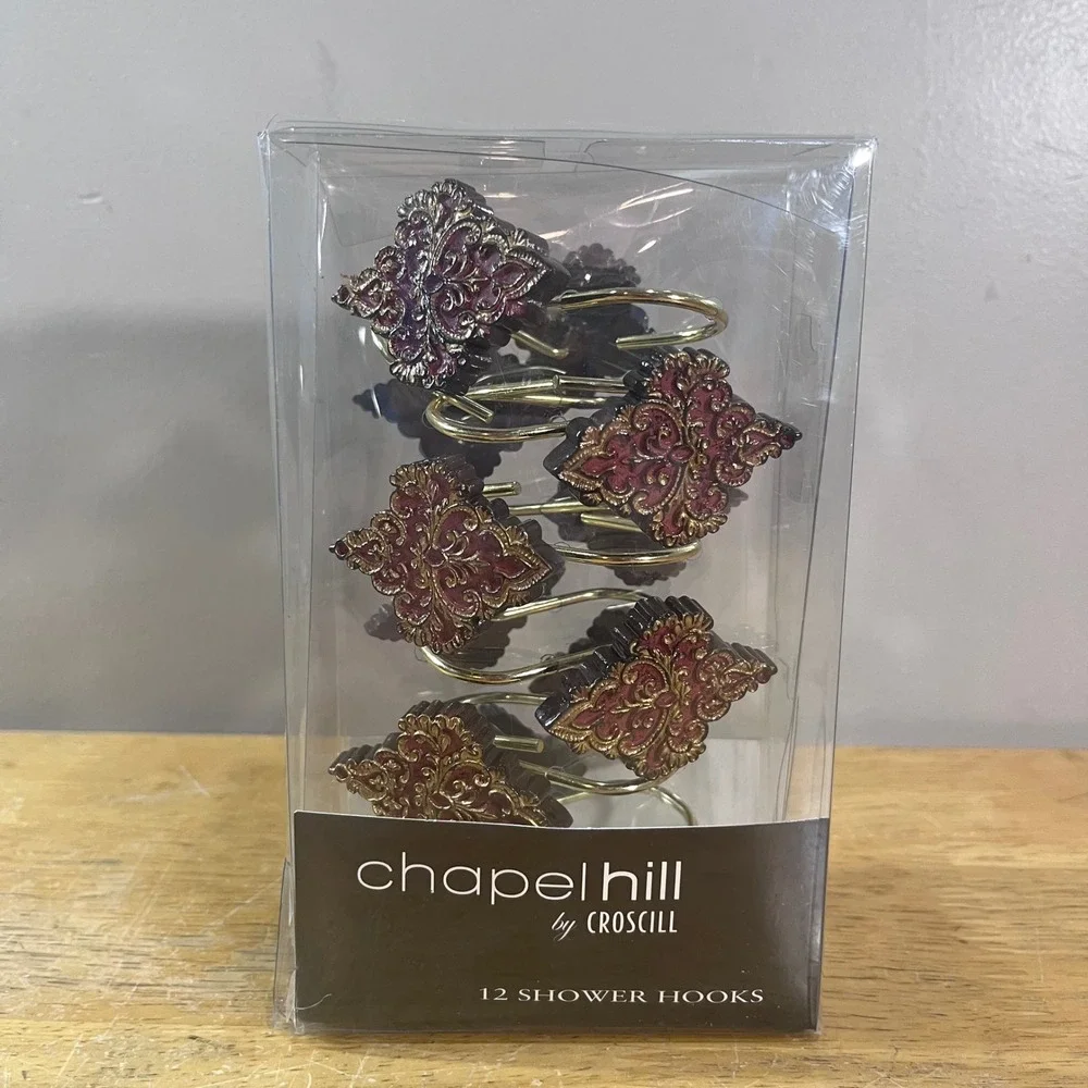 Chapel Hill by Croscill Shower Curtain Hooks 12pc Medallion Burgundy Gold